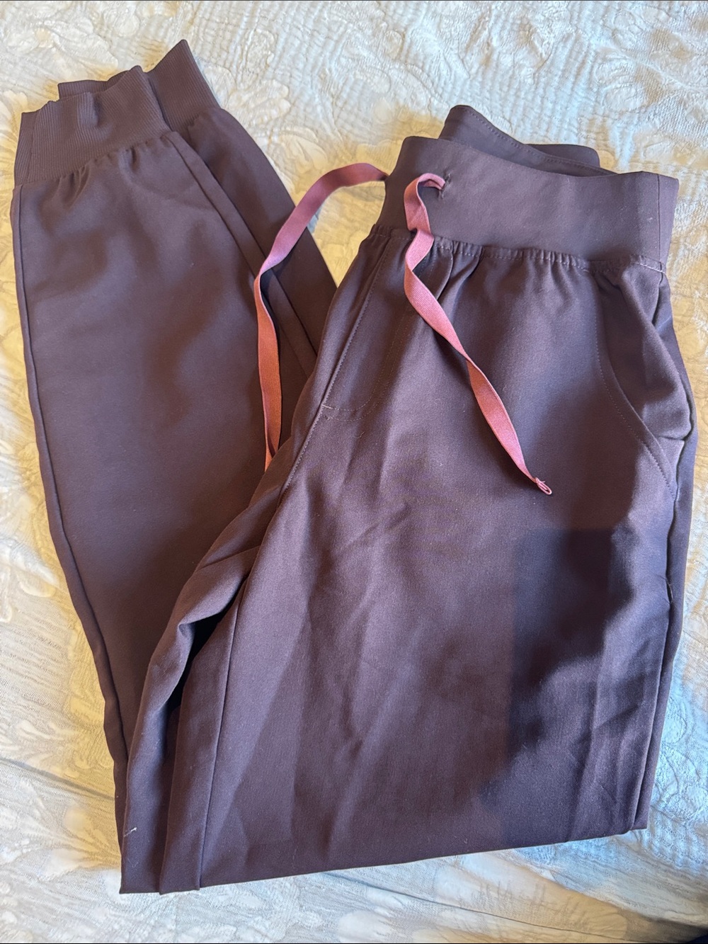 Figs Plum Track Joggers with Pink Drawstring